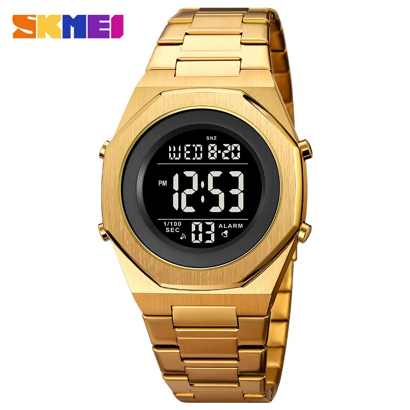 Skmei-reloj electrónico con pantalla Digital para hombre, cronógrafo con correa de acero, resistente al agua, Ideal para deportes al aire libre y estudiantes