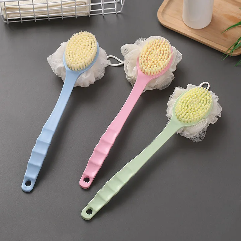 2024 Soft Hair Massage Brush Long Handle Rub Back 2-in-1 with Bath Ball Two-sided Bathroom Home Variety of Colors Available Pink