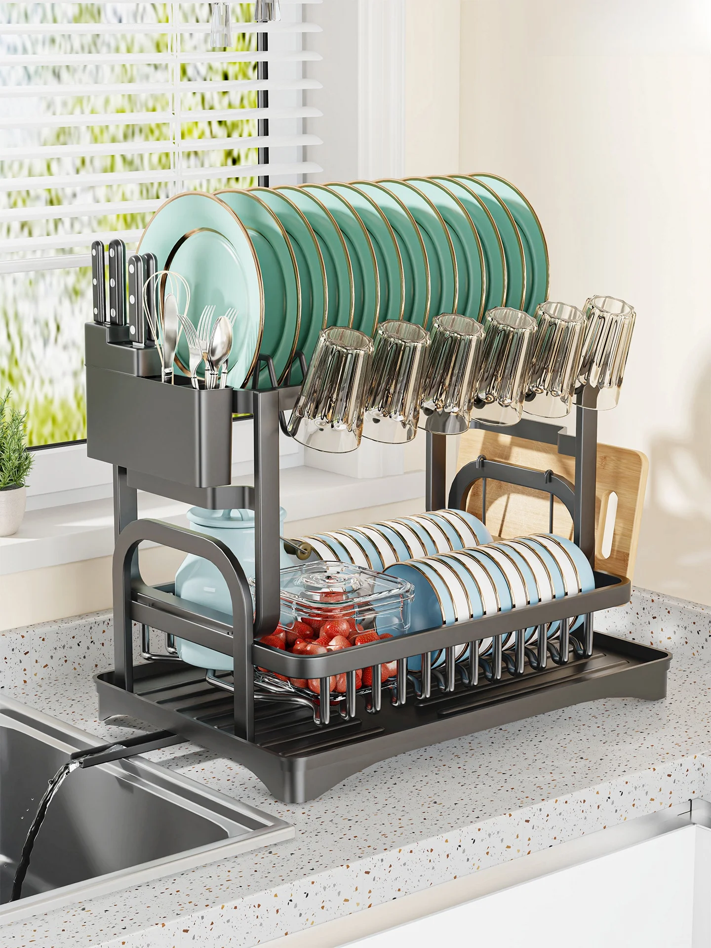 

Многофункциональная металлическая корзина для кухни, органайзер для посуды и утвари на столешницу, решение для хранения Lin Jia Xiaosi