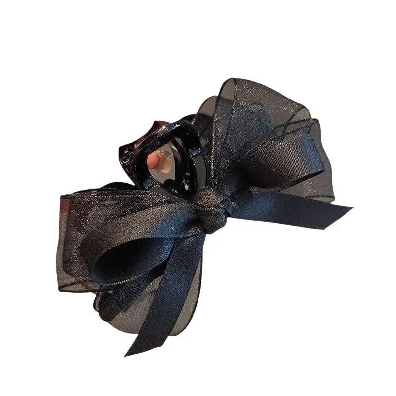 Hochwertige schwarze transparente Haarspange mit Schleife, elegantes Haar-Accessoire für den Hinterkopf. – Detail 6