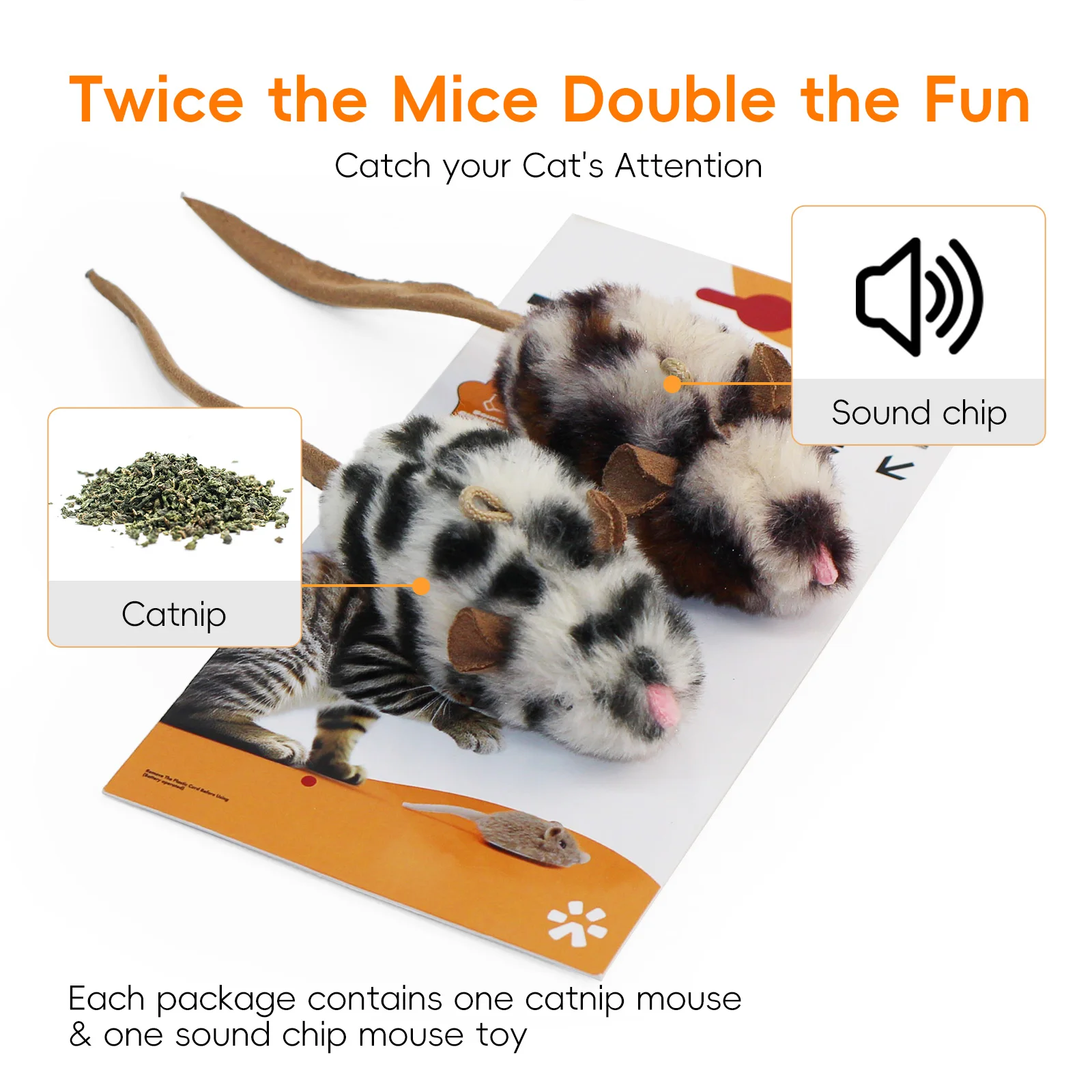 Electronic Sound Mouse Cat Toy 2 Pack Soft Plush Cat Mouse Toy Interactivce with Music Box