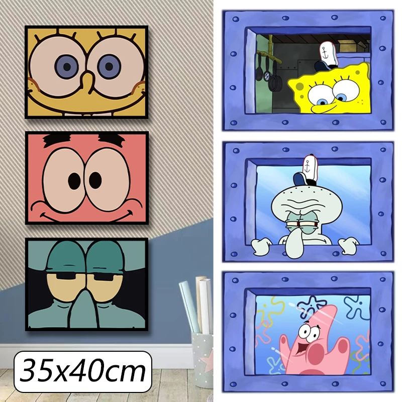 SpongeBob Patrick Star Posters Wall Painting Cartoon Anime Home Bedroom Dining Room Decoration Picture Aesthetic Art Prints Gift