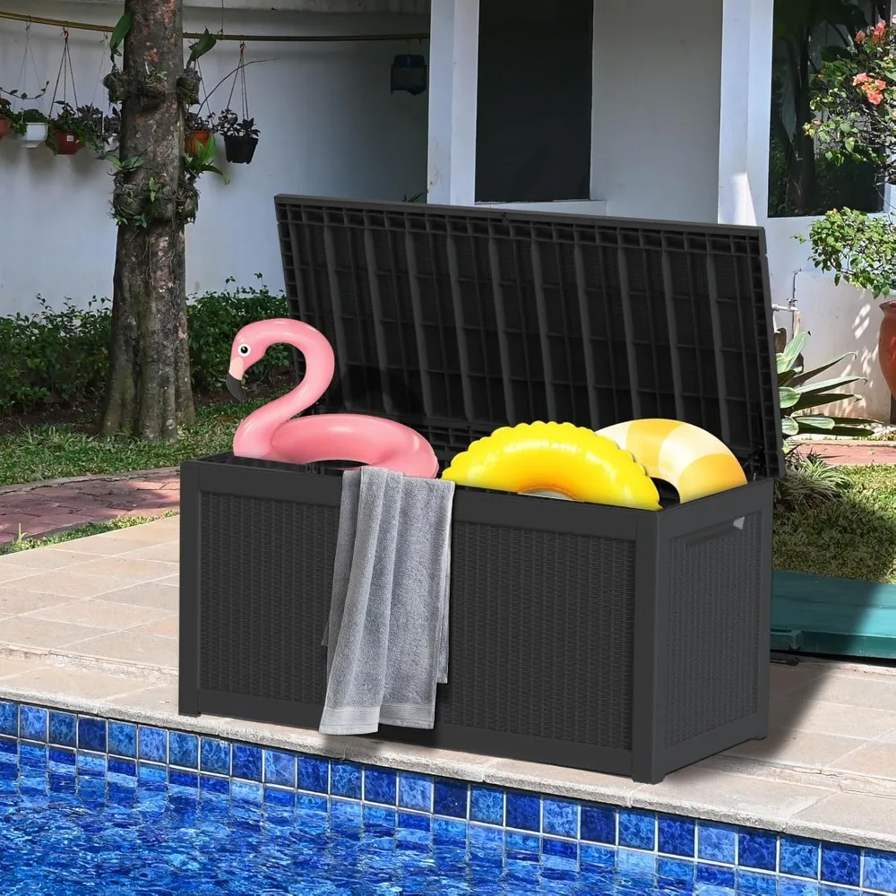 

260 Gallon Deck Box, Outdoor Large Waterproof Resin Storage Box with Lockable Lid for Patio Cushions, Pool supplies