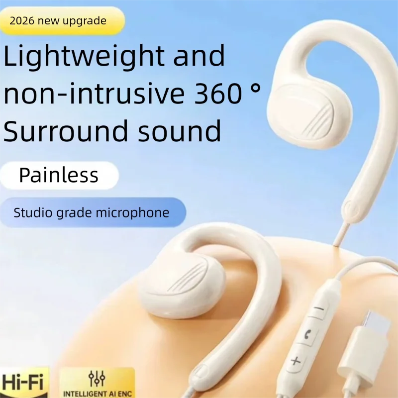 

3.5mm/Type-C Wired Ear Hanging Earphones Lightweight Air Conduction Gaming HD Call Button Control Earhook with Mic Phone Tablet