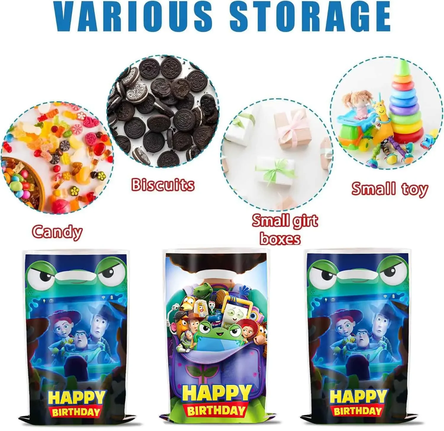 10–100 Stück Toy Story-Geschenktüten zum Geburtstag, Plastiktüten für Süßigkeiten und Schätze mit Griffen, geeignet für Partygeschenke und Werbegeschenke – Detail 4
