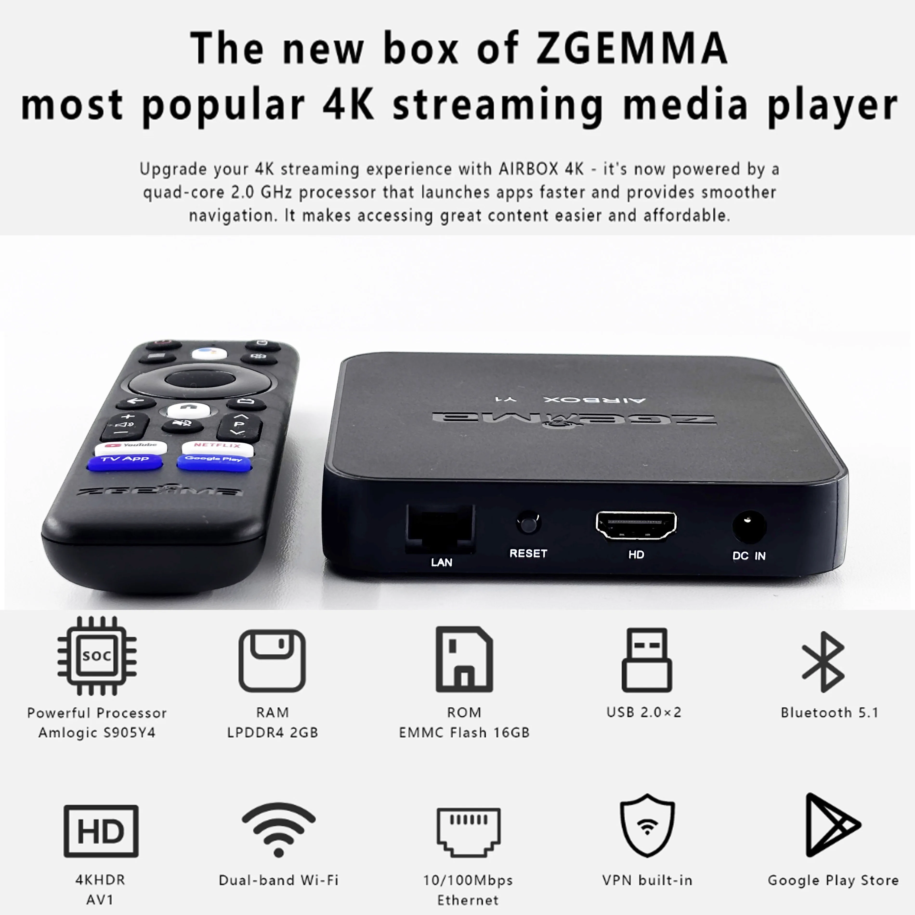 [أصلي] أحدث ZGEMMA airbox y1 Box super Android Smart TV box 2G16GB الإصدار العالمي مشغل وسائط البث 4K UHD الأكثر شعبية