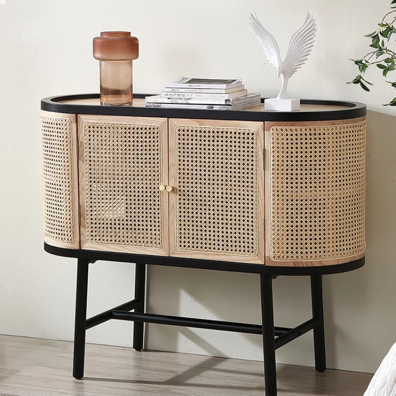 

Nordic Solid Wood Custom Simple Modern Rattan Locker Small Apartment Living Room Entrance Cabinet Tea Cabinet