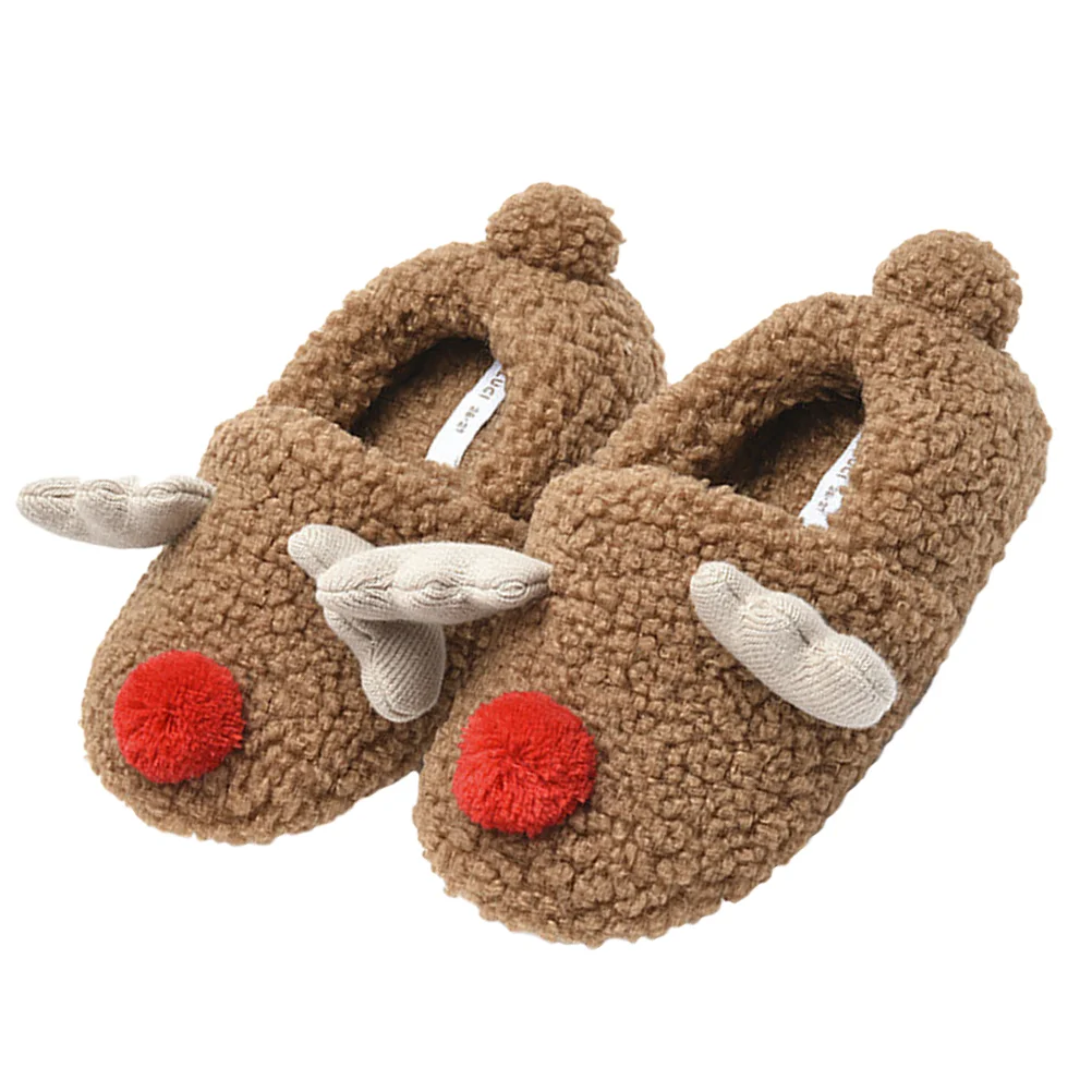 

Elk Cotton Slippers Household Warm Ladies Children Shoes Christmas Bedroom at Home Female Supple Soled