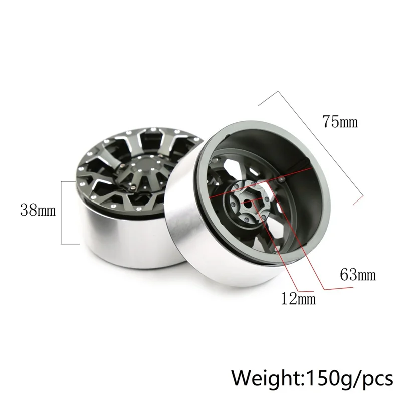 4Pcs 2.6 Inch Metal Beadlock Wheel Rim Wheel Hub for 1/8 1/10 RC Crawler Car Axial SCX10 Wraith RR10 Capra TRAXXAS TRX4