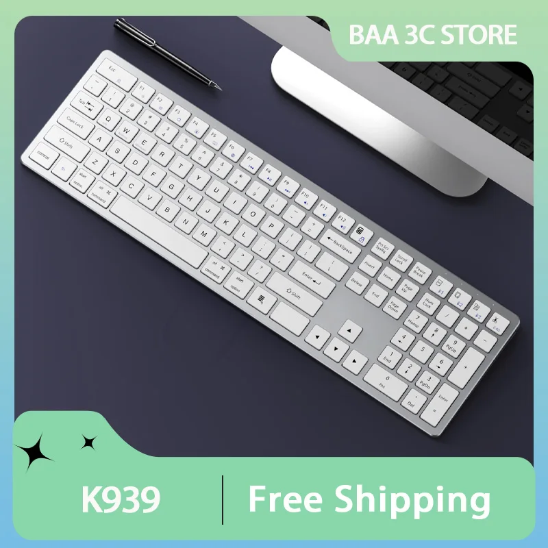 

Bluetooth Wireless Keyboard Rechargeable Silent Office Keyboard Ergonomic Portable Keyboard for Laptop, Ipad, Tablet, Phone