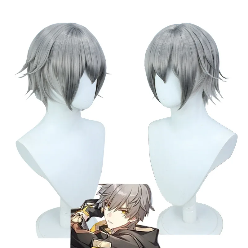 

Game Honkai Star Rail Trailblazer Cosplay wigs Silver-gray short flipped hairstyle Heat Resistant