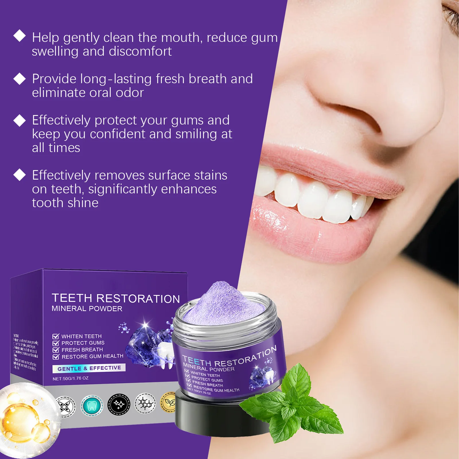 Purple Brightening Powder Strengthen Teeth And Gums Tooth Repair Mineral Powder Gifts Deeply Removing Stains Whitening Powder
