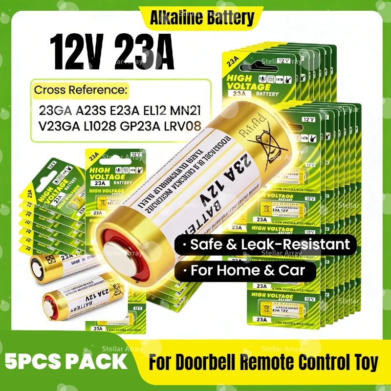 

High-Performance A23 12V Alkaline Battery Card | For Remote Control, Doorbell & Electric Toys | Models: 23A, MN21, LRV08
