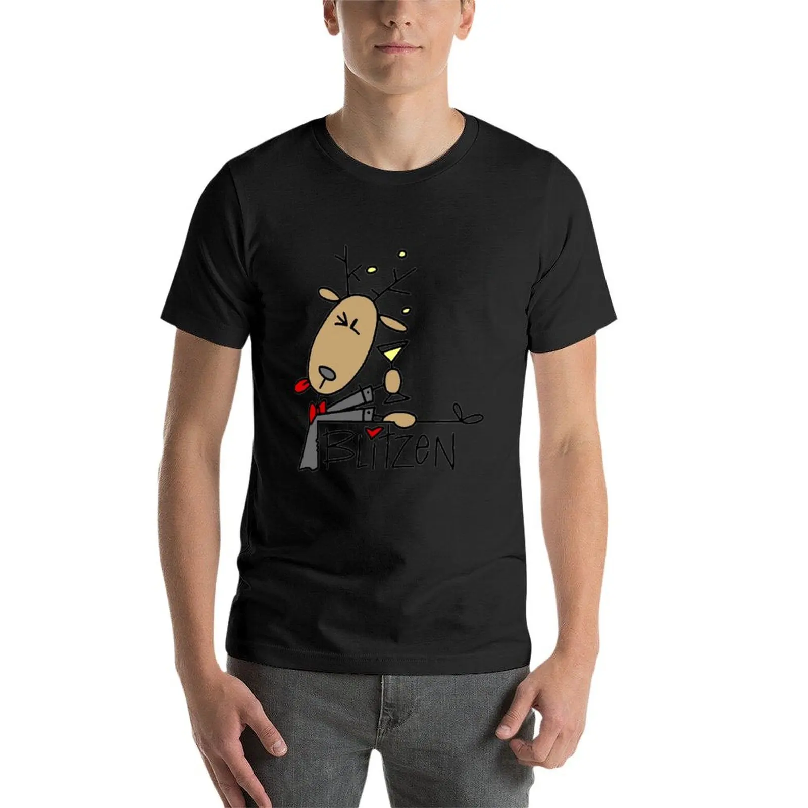 Blitzen-T-Shirt uni de renne pour hommes, vêtements de vacances de Noël, grandes tailles