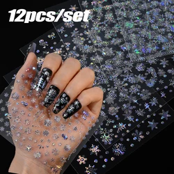 12Pcs Christmas Laser Silver Snowflakes Nail Stickers Set 3D Bronzing Snowflake Nail Decal 8*10cm HOLO Snowflake Xmas Slider