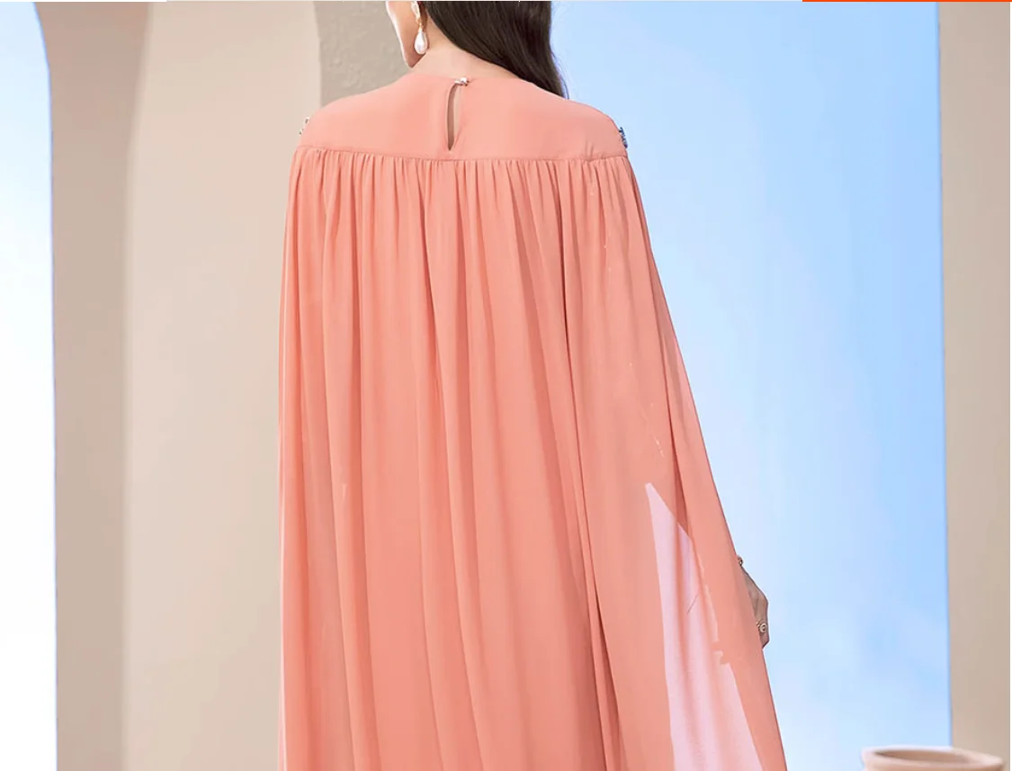 Dubai Sari for woman Orange Leaf Mesh Embroidery Fashion Cloak Fake Two Piece Dress