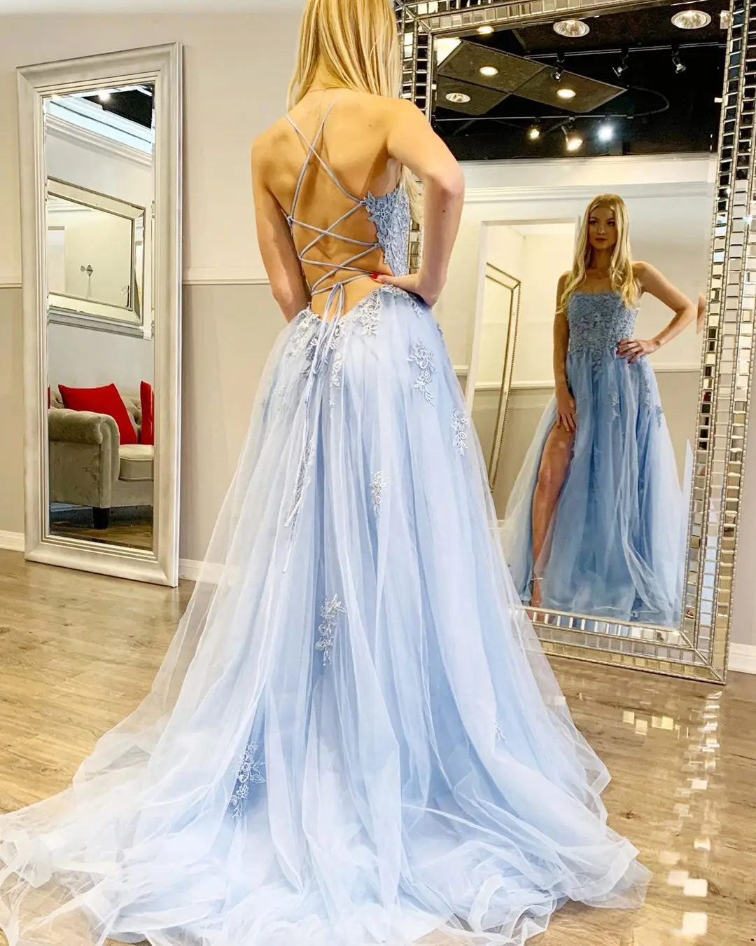 Bepeilhy Sexy Backless Long Prom Dresses 2023 a-line abiti da Cocktail in pizzo senza maniche abito da sera con spacco alto Vestido Elegante