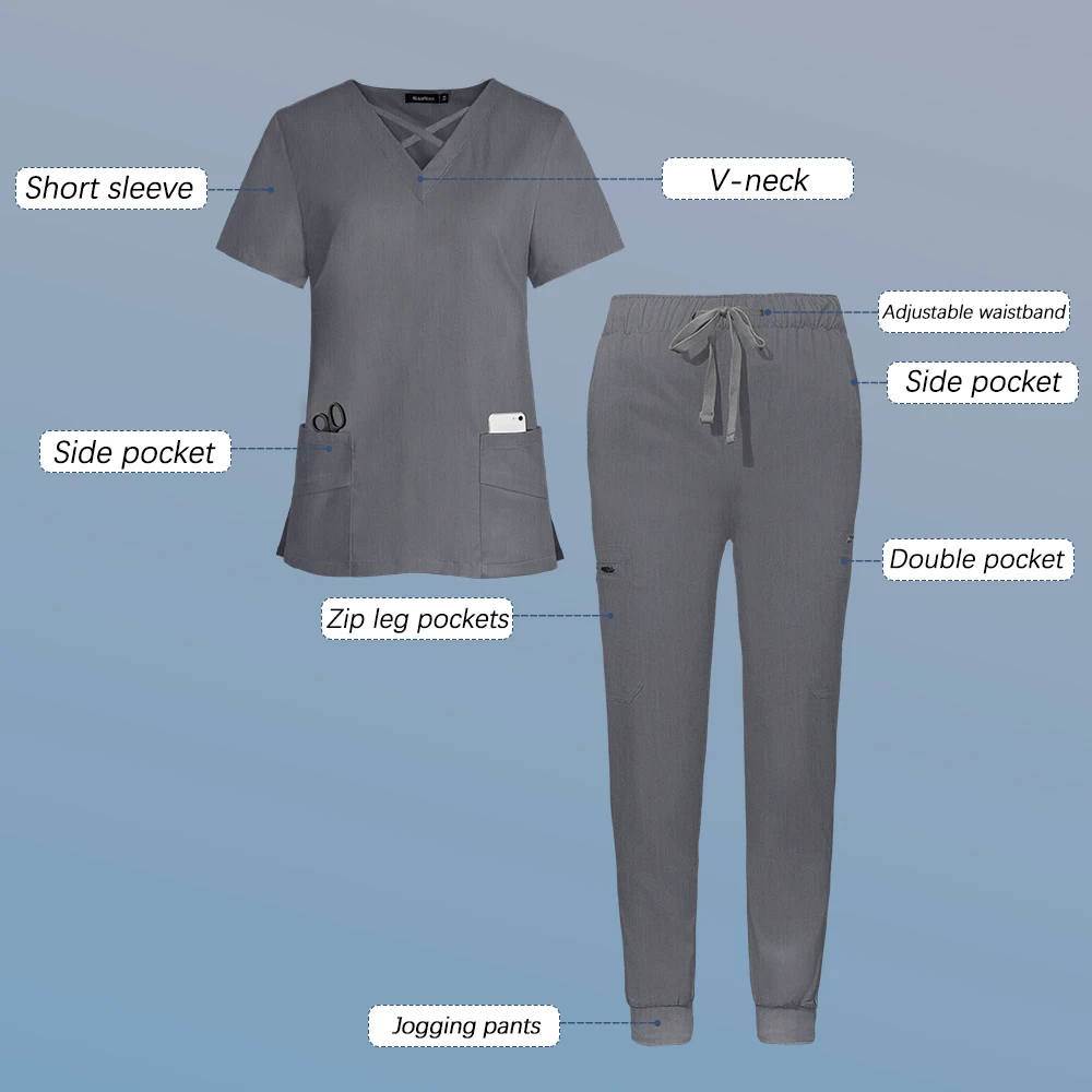 Pflege-Bekleidungsset, Anti-Falten-Arbeitskleidung, medizinisches OP-Kittel, Krankenhaus-Bekleidung, Oberteil, Hose, hochwertige Arzt- und Krankenschwester-Kleidung für Damen