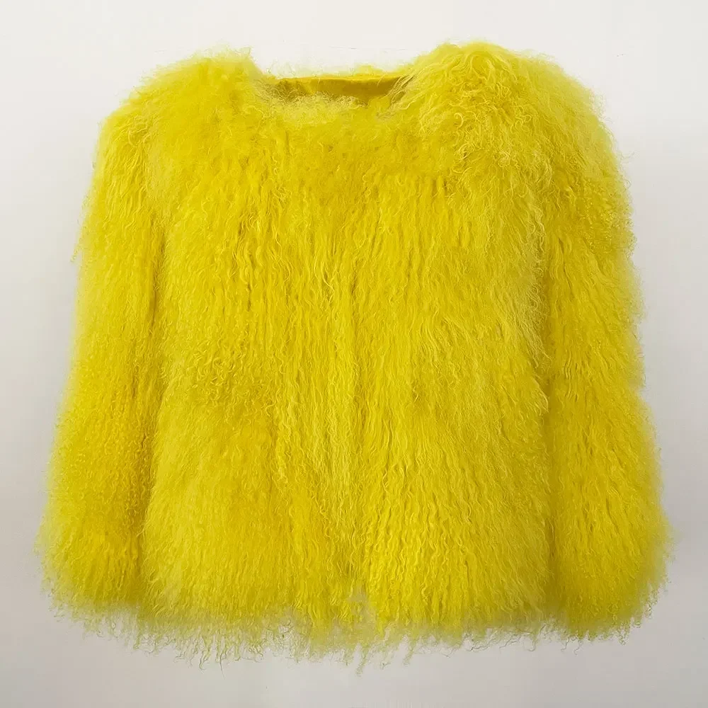 

2024 Winter Outerwear Furry Fluffy Party Tibet Sheep Fur Jacket Outerwear Long Sleeve Coat Real Mongolia Sheep Fur Jacket Women