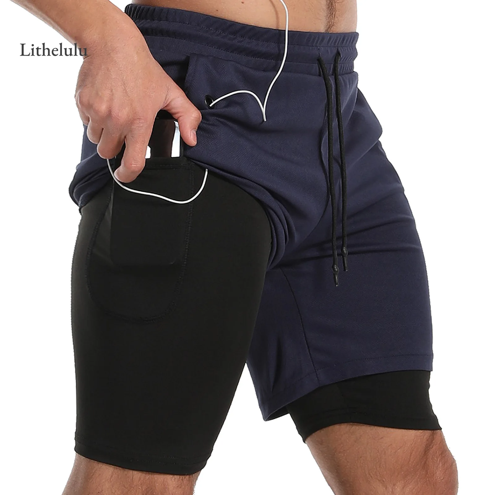 Mens Athletic Shorts 2-in-1 Gym Workout Running 7'' Shorts with Towel Loop Lightweight Training Yoga Short with Zipper Pockets