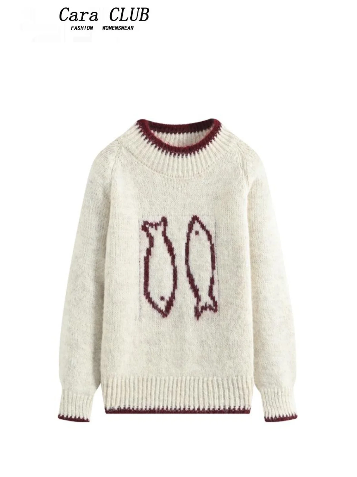 

CaraCLUB plus Size round Neck Long Sleeve Knitted Sweater Women's Loose Fitting Spring Fashion plus Size Clothing Top