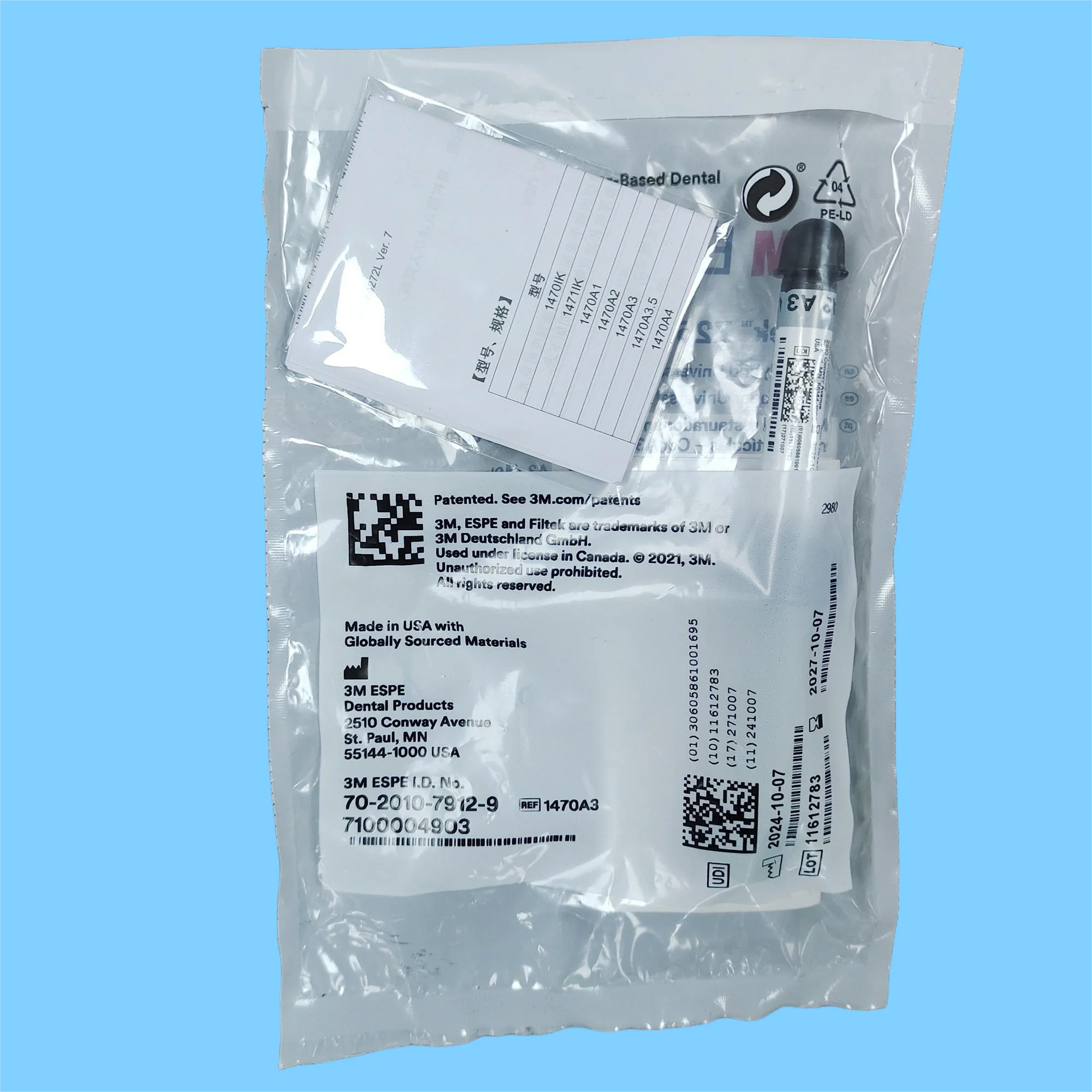 Dental 3M ESPE Z250XT General-purpose Resin For Front And Rear Teeth, Nano Hybrid UV Curing Composite Resin 3g Per Tube