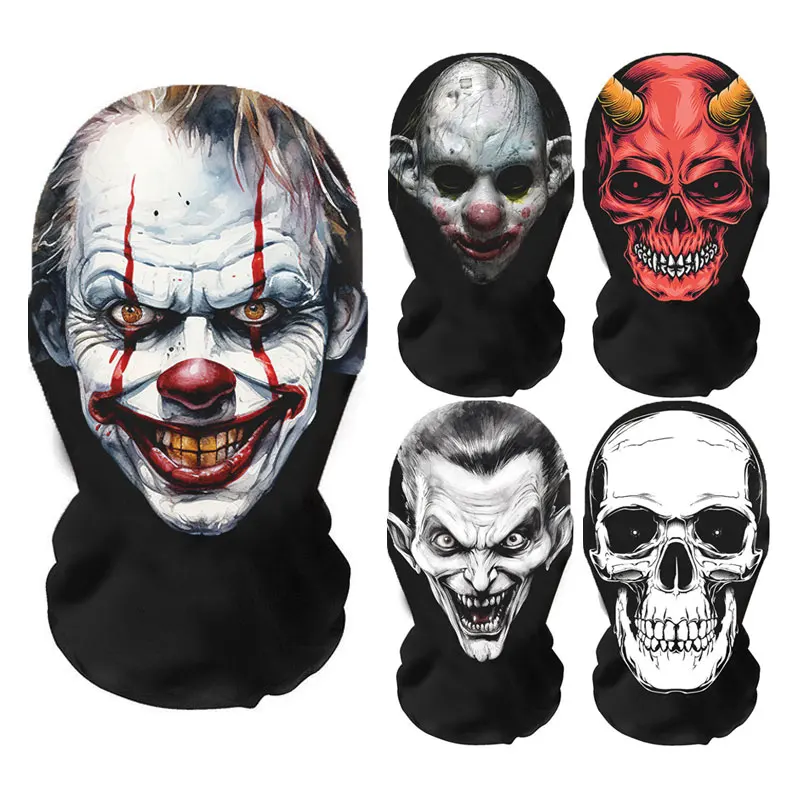 Halloween Terror Masks Terrifying Joker Vampire Skull Printed Elastic Mesh Face Mask Funny Party Cosplay Props Head Cover