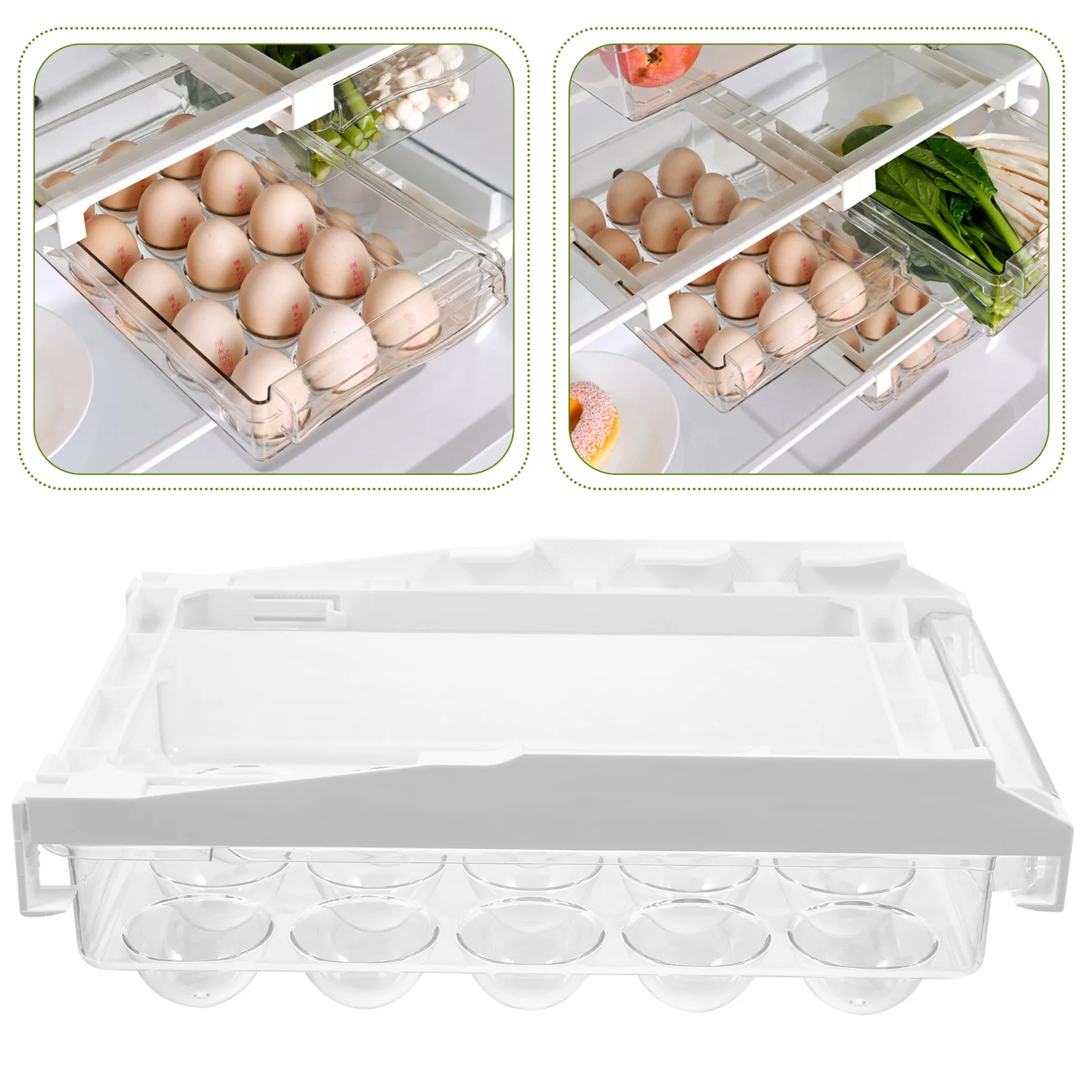 

1pc Hanging Drawer Type Tray Transparent Multi-Compartment Fridge Organizer For Egg Storage Durable Abs Pet Material Fridge