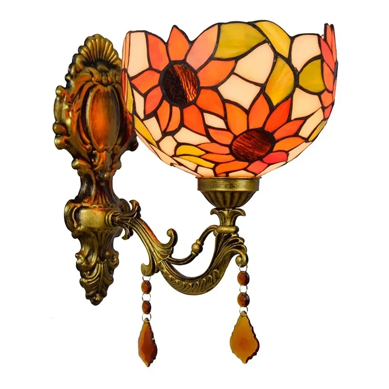 

Tiffany bathroom mirror headlight European American pastoral crystal bedside wall lamp aisle sun flower lamp
