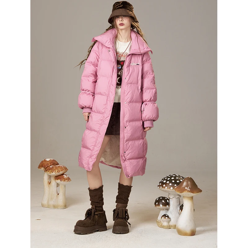 ELFSACK 2025 invierno nuevas llegadas Casual solapa cuello Bordado de letras suelta ajuste largo abajo abrigo para mujer