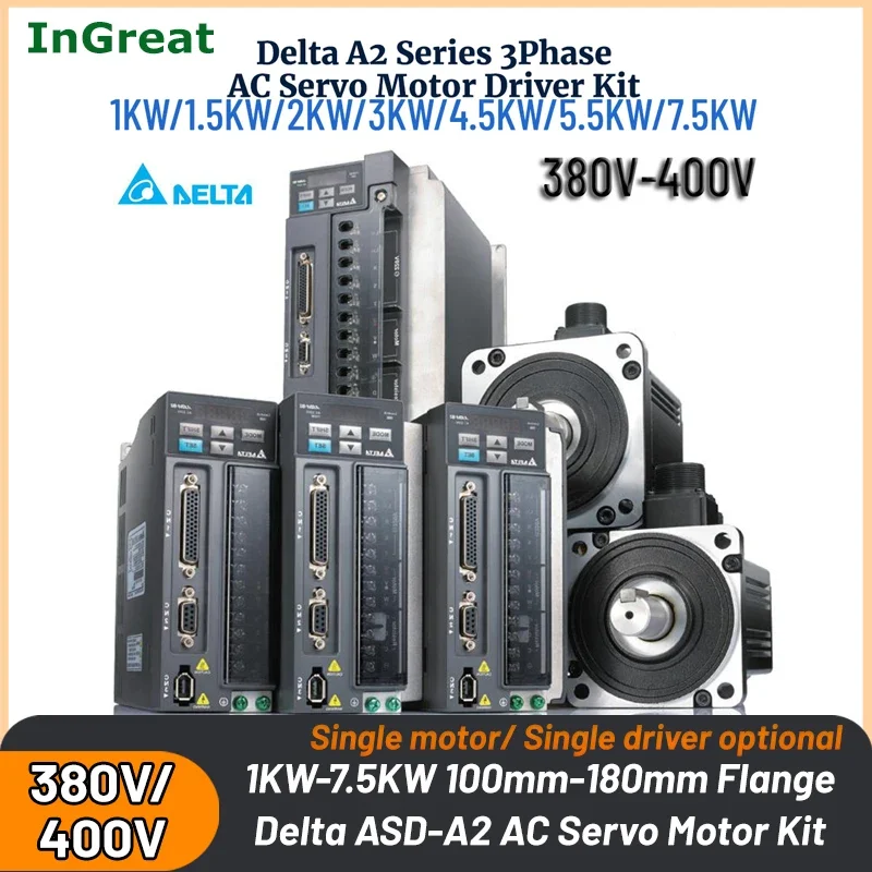 380V/400V AC Servo Motor Driver Kit Delta Servo Motor 1KW/1.5KW/2KW-7.5KW Canopen RS485 Servo Kit ASD-A2-1543-M+ECMA-K11315RS