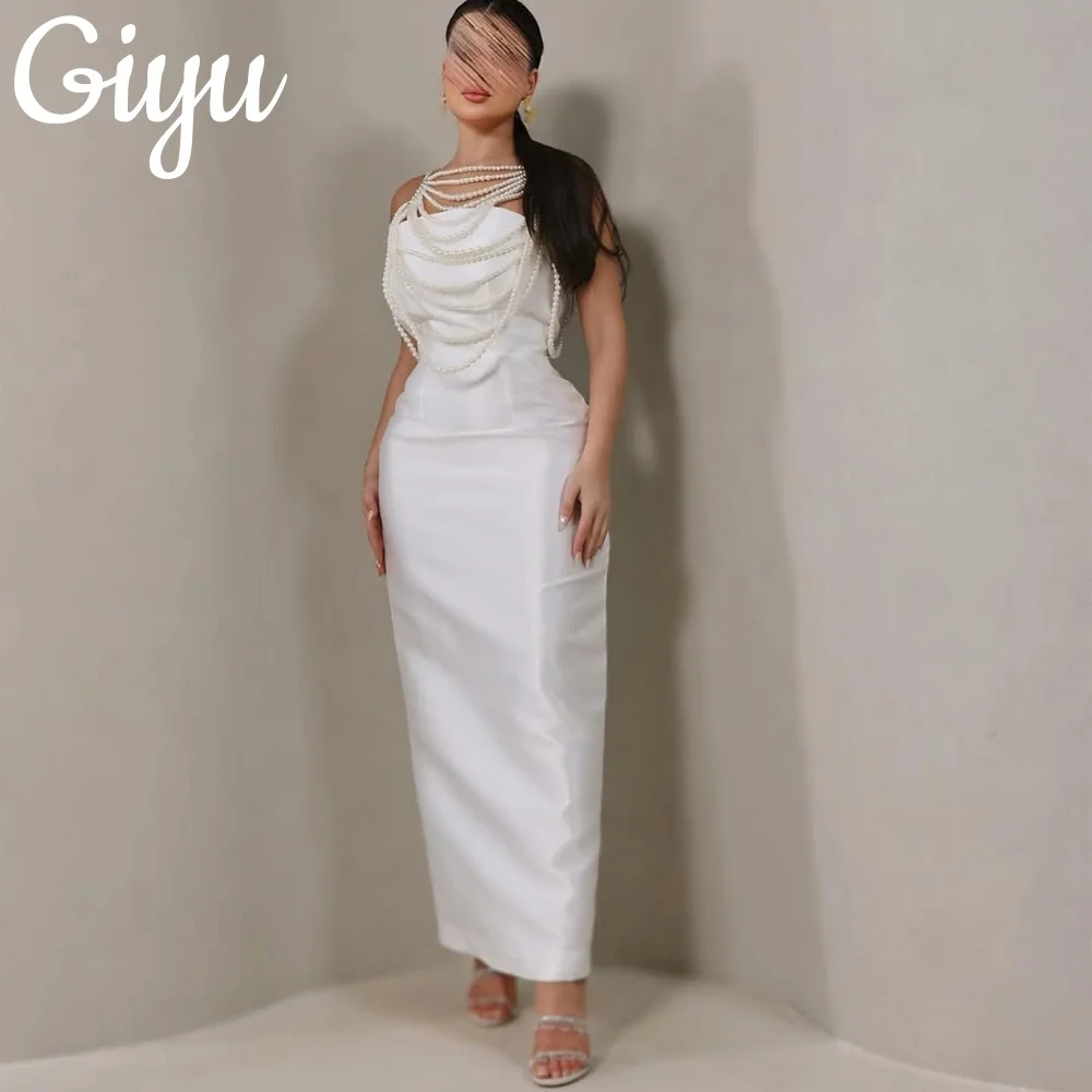 

Giyu Элегантное платье-русалка فساتين سهرة Саудовская Аравия без рукавов на заказ без бретелек для торжественных случаев атласное платье длиной до щиколотки