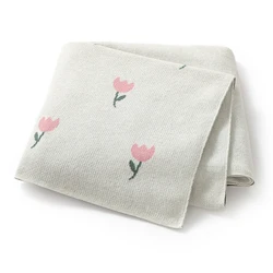 Infant Baby Blankets Cotton Knit Newborn Girl Boy Bedding Quilt Cute Tulip 100*80CM Stroller Swaddling Warp Super Soft Sleepsack
