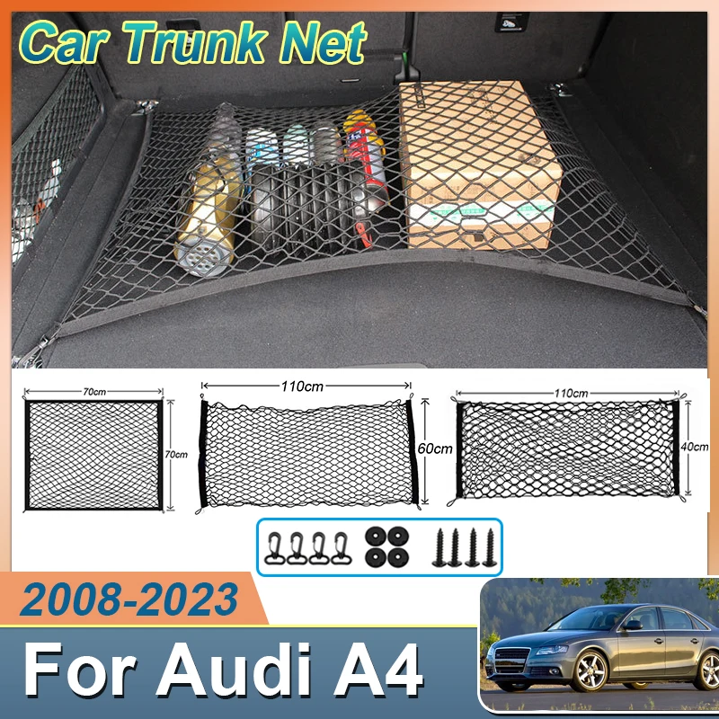 For Audi A4 B8 B9 8K 8W S-line 2008~2023 2009 Car Trunk Luggage Net Wear-resistant High Elasticity Nylon Mesh Bag Accessories