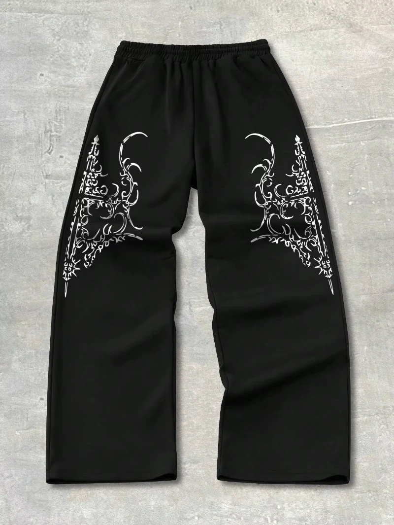 

All season pure cotton street pants men's pants men's retro printed drawstring waist gothic sports pants