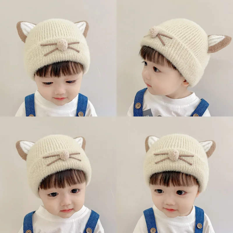 Warm Baby Beanie Kawaii Cartoon Cat Ear Crochet Bonnet per Toddler Boy Girl Cute Fashion autunno inverno peluche addensare cappello caldo