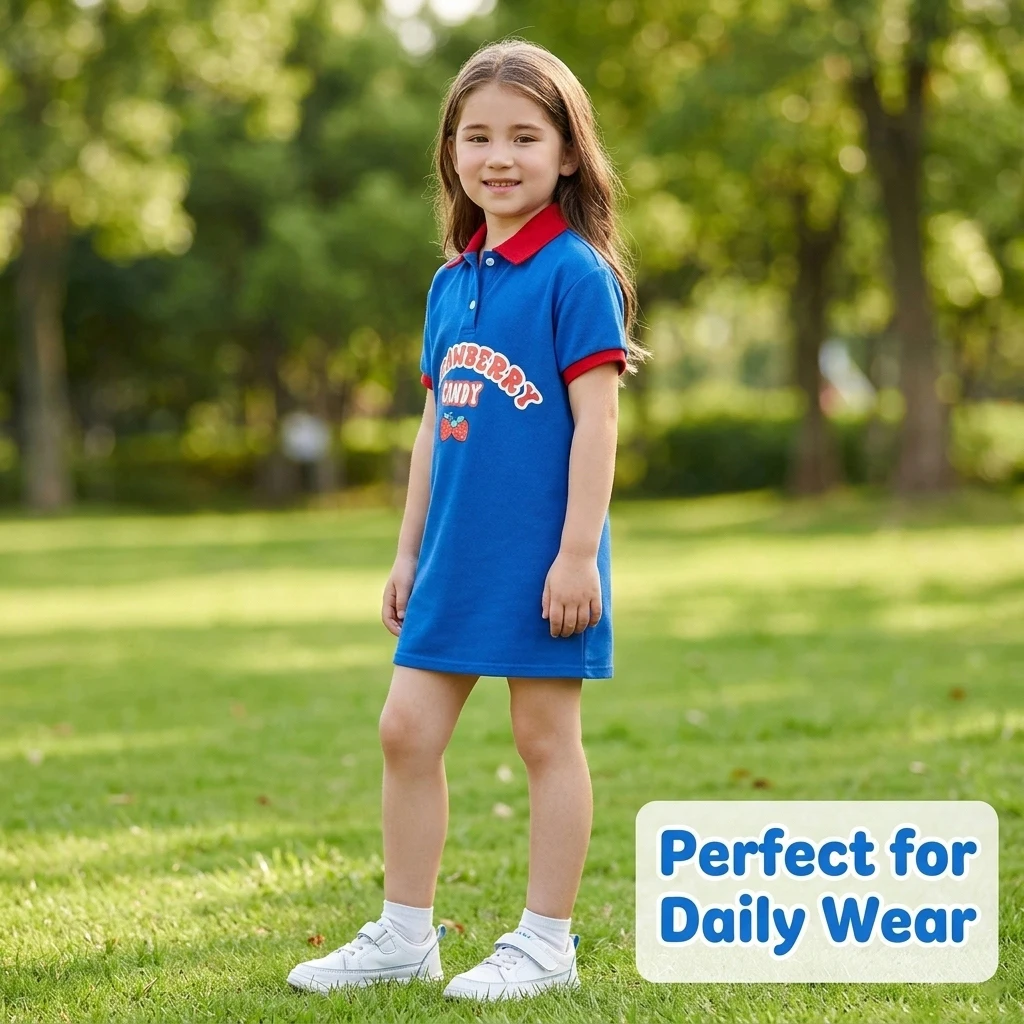 Girl's 7-14Y Summer Strawberry Dress Polo Shirt Dress Short Sleeve Contrast Color Graphic Print School Wear Outdoor Daily Outfit