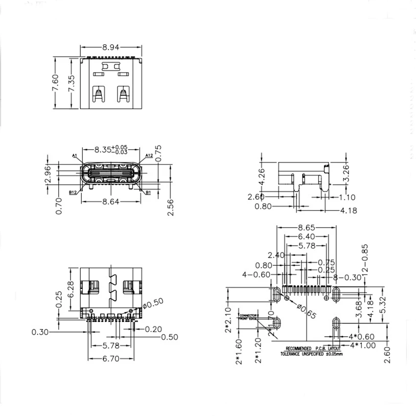 5 Pcs USB 3.1 Type C Connector 16 Pin Right Angle Through Holes PCB Female Socket Receptacle