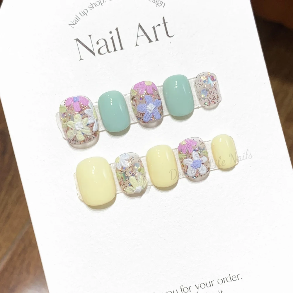 Handmade Cute Press on Nails Short Kawaii Design Reusable False Nails Partysu Full Cover Nail Tips for Girls Desired Life Store