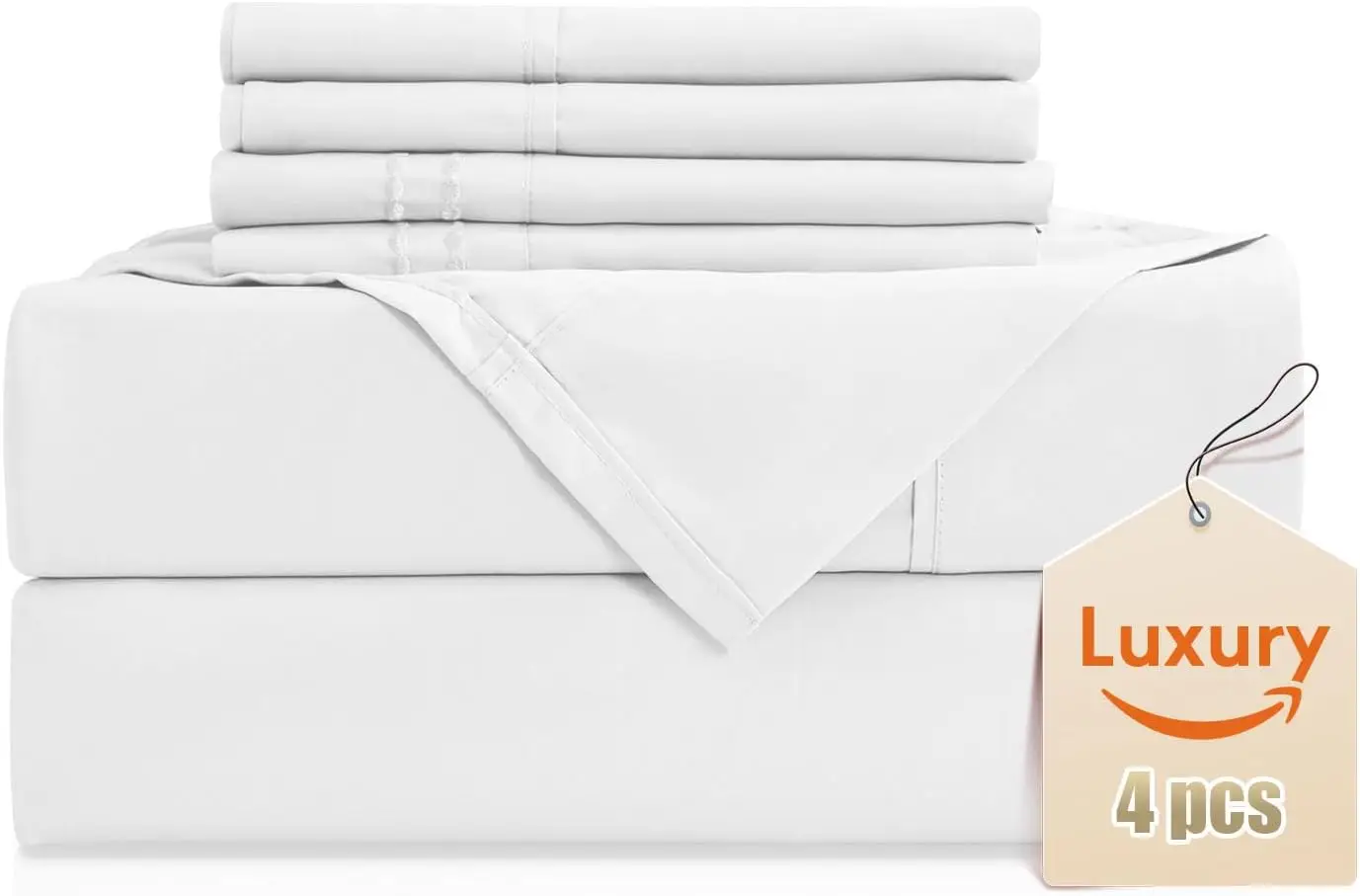 

Twin XL Sheet Set, Luxury Silky Soft 4 Piece, Fits 16" Deep Pocket, Wrinkle Free & Breathable, Machine Washable, White