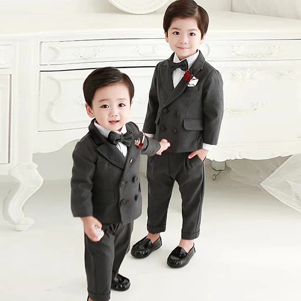 Boys Suit 3 Piece Jacket Pants Vest Formal Slim Design Blazer for Kids Wedding Tuxedo Business Clothing 1-6 Year Birthday Dress