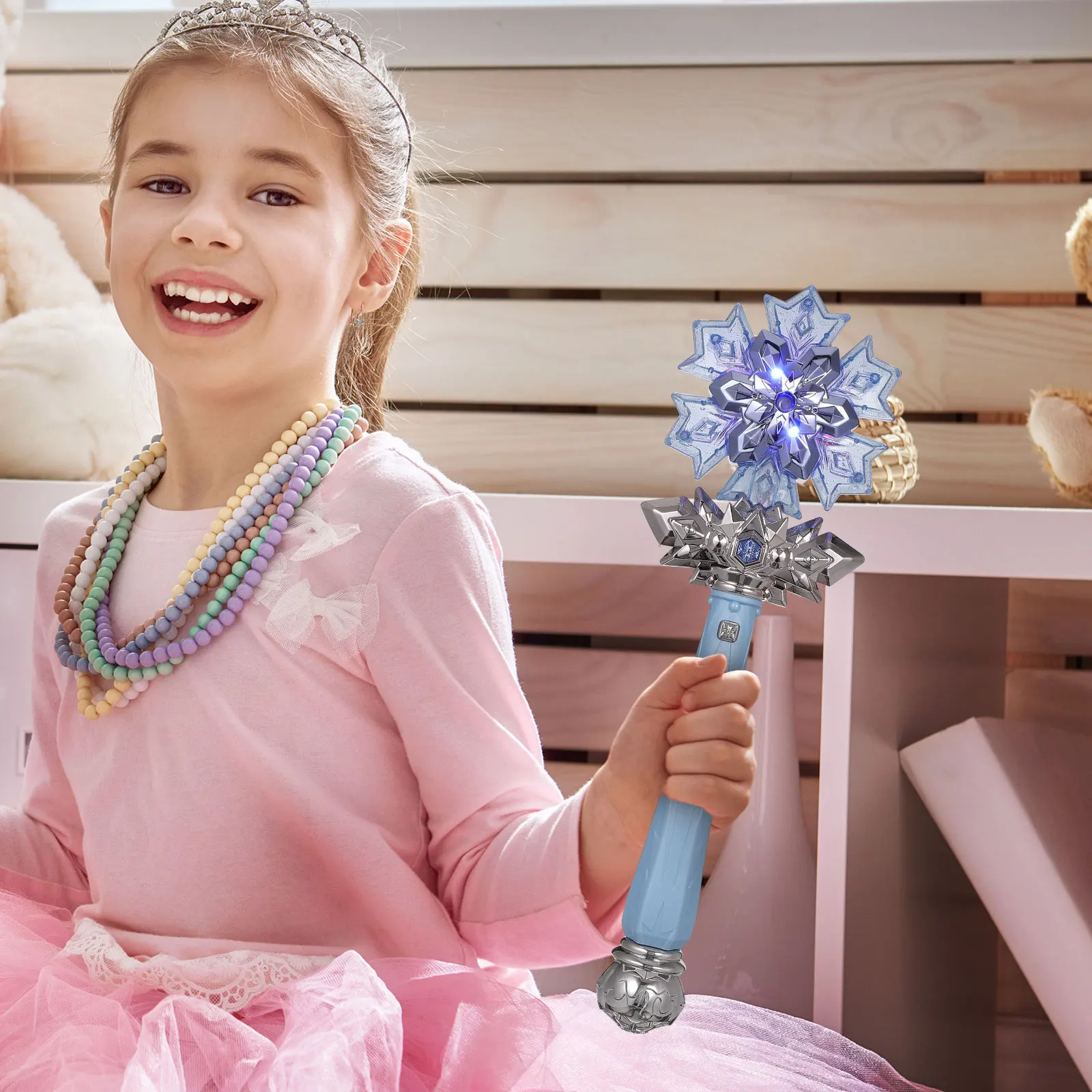 

Glowing Snowflake Wand for Kids Light Up Fairy Wand with Music and Mist Spray Role-Play Party Favors Holiday Cosplay Accessory
