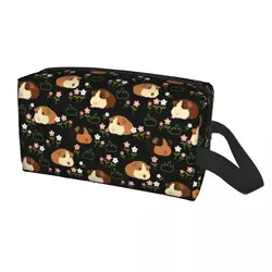 Custom Guinea Pig And Flowers Makeup Bag Women Travel Cosmetic Organizer Kawaii Animal Storage Toiletry Bags