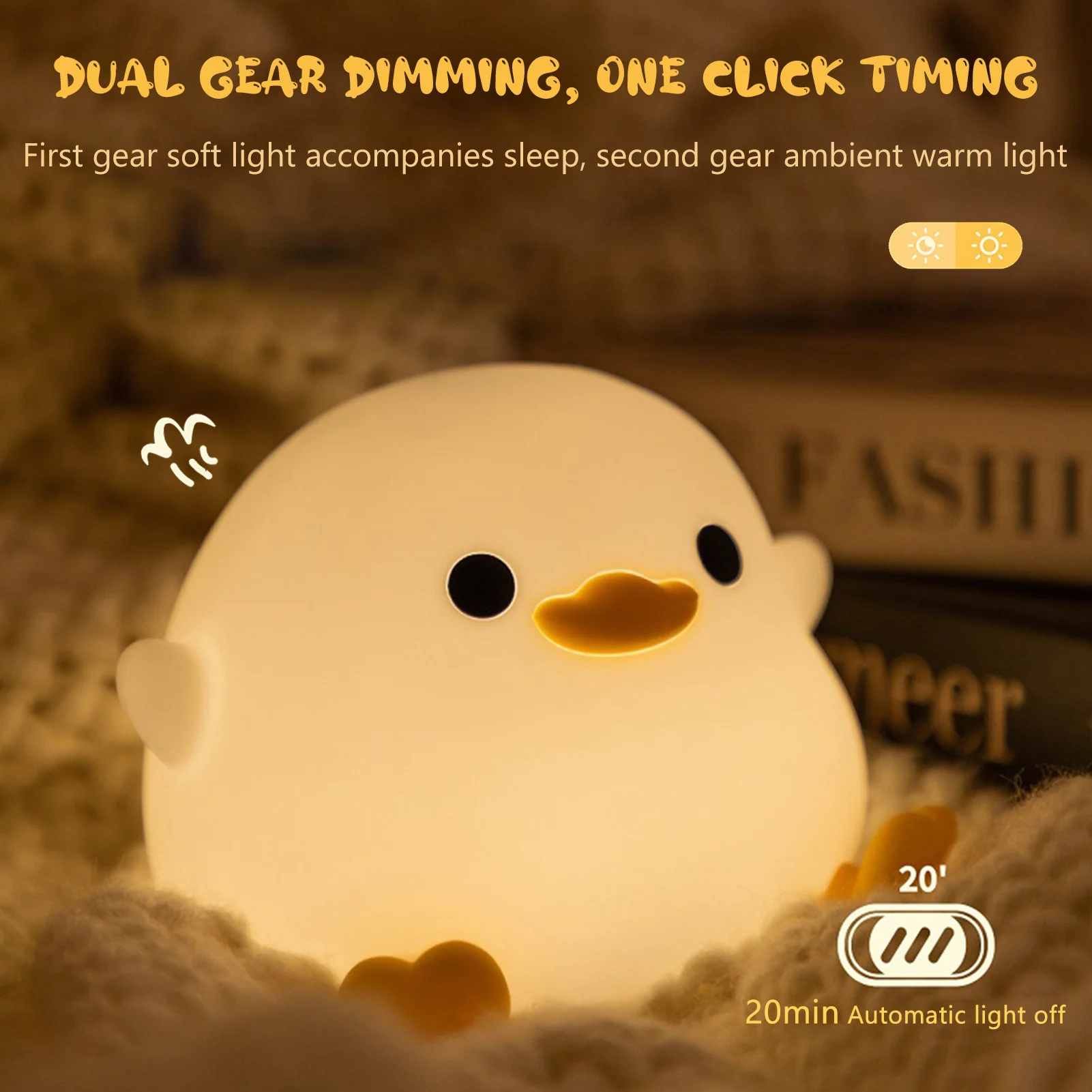Silicone Patos Nightlight com 2 Modos, Recarregável Ambience Light, Sala e Quarto