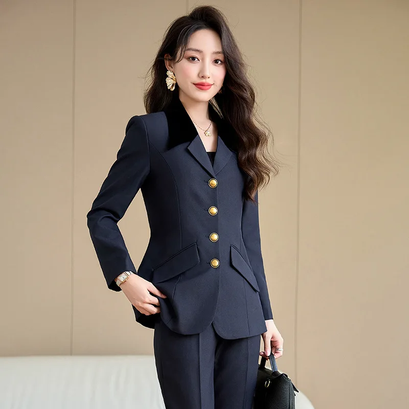 Gray Suit Jacket for Women Spring and Autumn2024New High-Grade Light Workplace Business Suit Design Contrast Color Suit