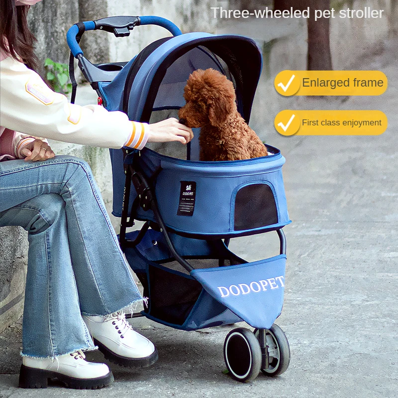 

Pet Strollers for Small Medium Dogs & Cats, Folding 3-Wheel Dog Stroller with Sun Shade Cup Holder Mesh Window