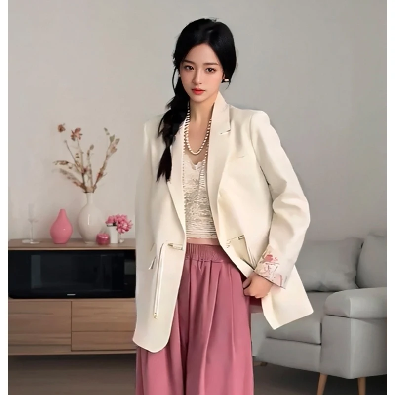 UNXX Chinese Style Blazer for Women Female Office Lady, Spring 2024 New Petite High-end Jacquard Button-up Suit High Quality