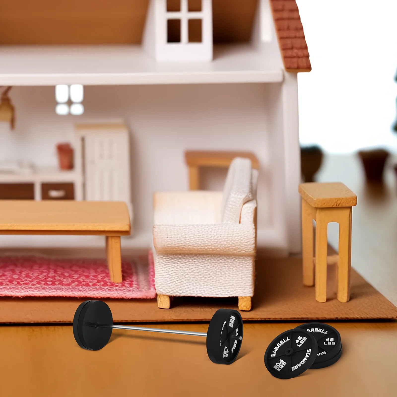 

2 pcs Mini Barbell Desk Organizer Unique Weight For Dollhouse Fitness Accessories Exercise Decorative Sport Equipment Ornament