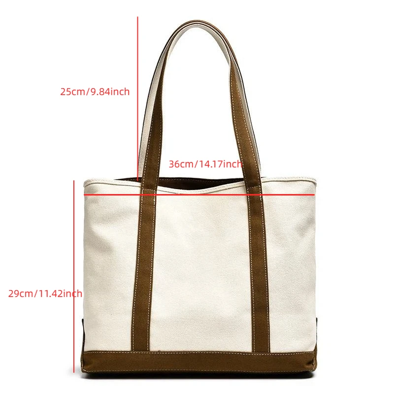 1 Stück Farbige Canvas-Tragetasche mit Verzierungen, Große Kapazität, Lässige Schulterhandtasche, Wiederverwendbare Einkaufstasche für Reisen und Outdoor-Aktivitäten – Detail 9