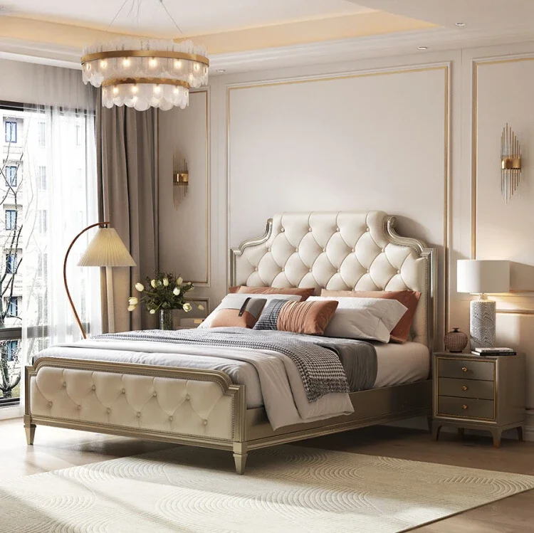 

American-style light luxury leather bed, double bed, leather bed, master bedroom, 1.8 meters, 2 meters queen